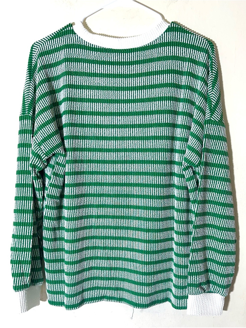 Zenana Raised Rib Striped Pullover & Wide Leg Pants Set Women’s Kelly Green - Picture 4 of 9